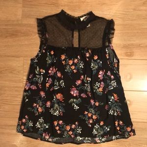 Arizona Jeans Co Size S Black Floral Mesh Mock Neck Sleeveless Blouse Top